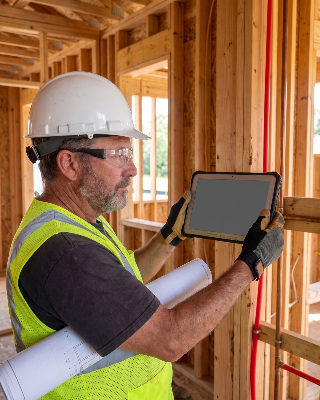 A field professional documenting construction progress on site