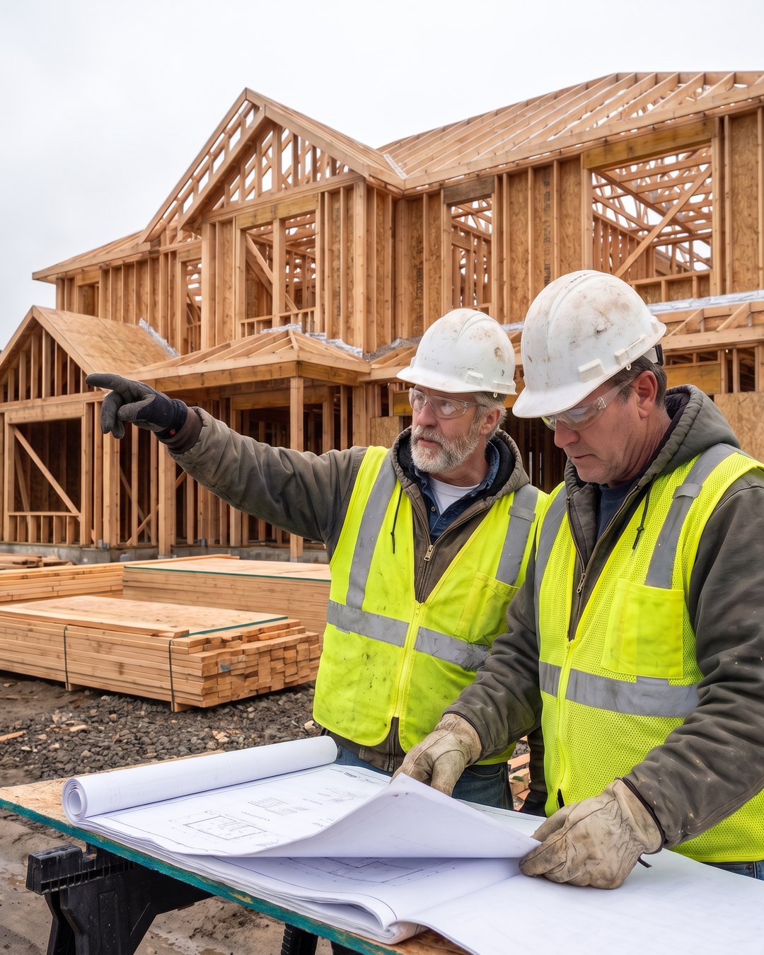 A custom home builder reviewing an active residential build