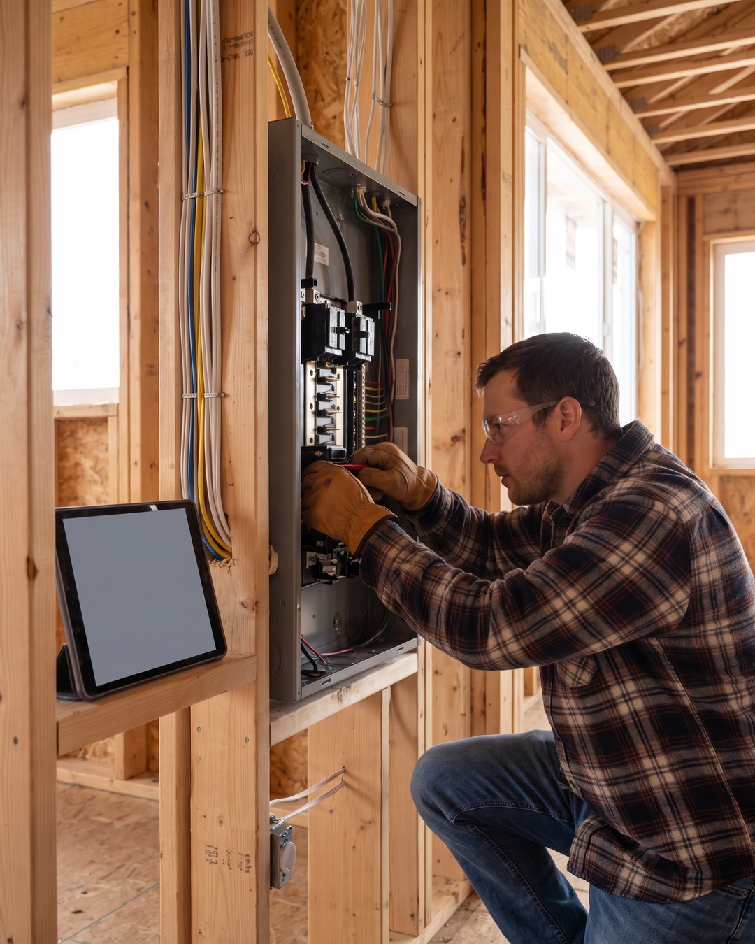 A skilled trade professional completing field work in new construction